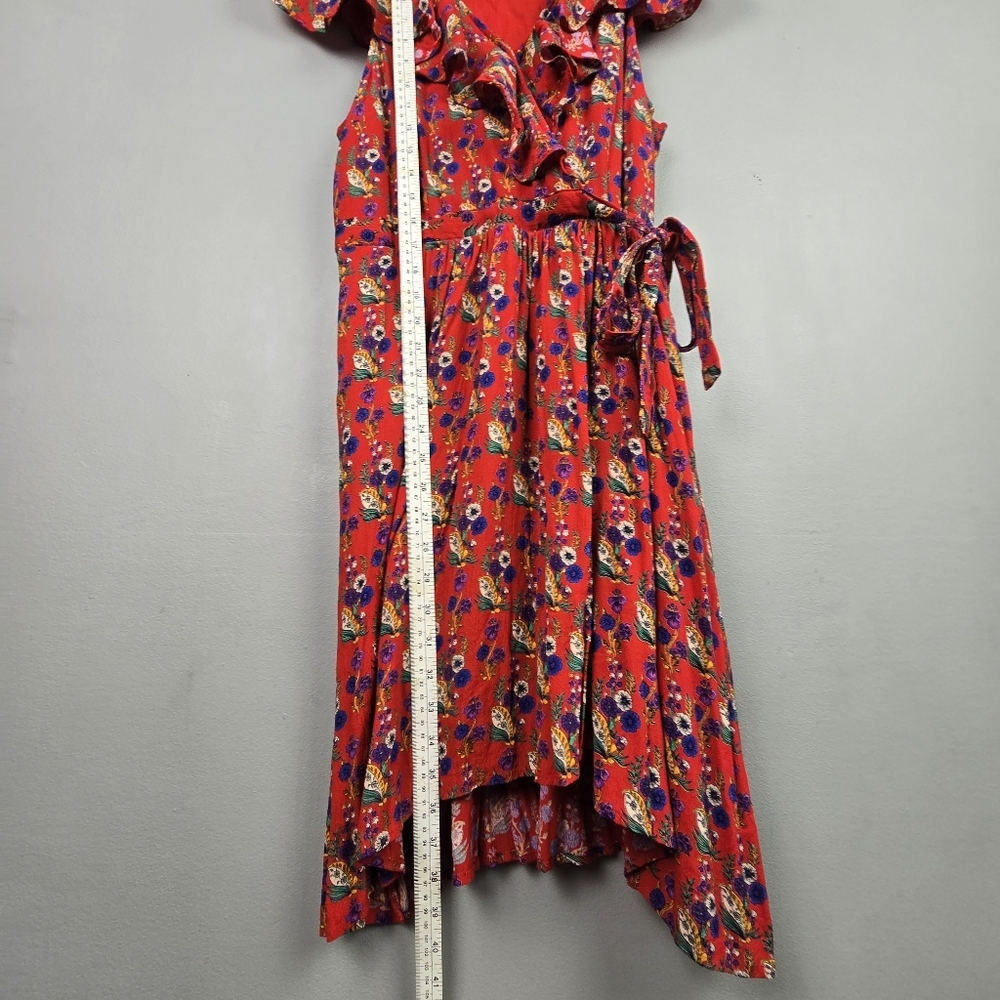 MAEVE BY ANTHROPOLOGIE Rosalia Wrap Dress Ruffled Floral Red Womens Size 12 - Picture 16 of 16